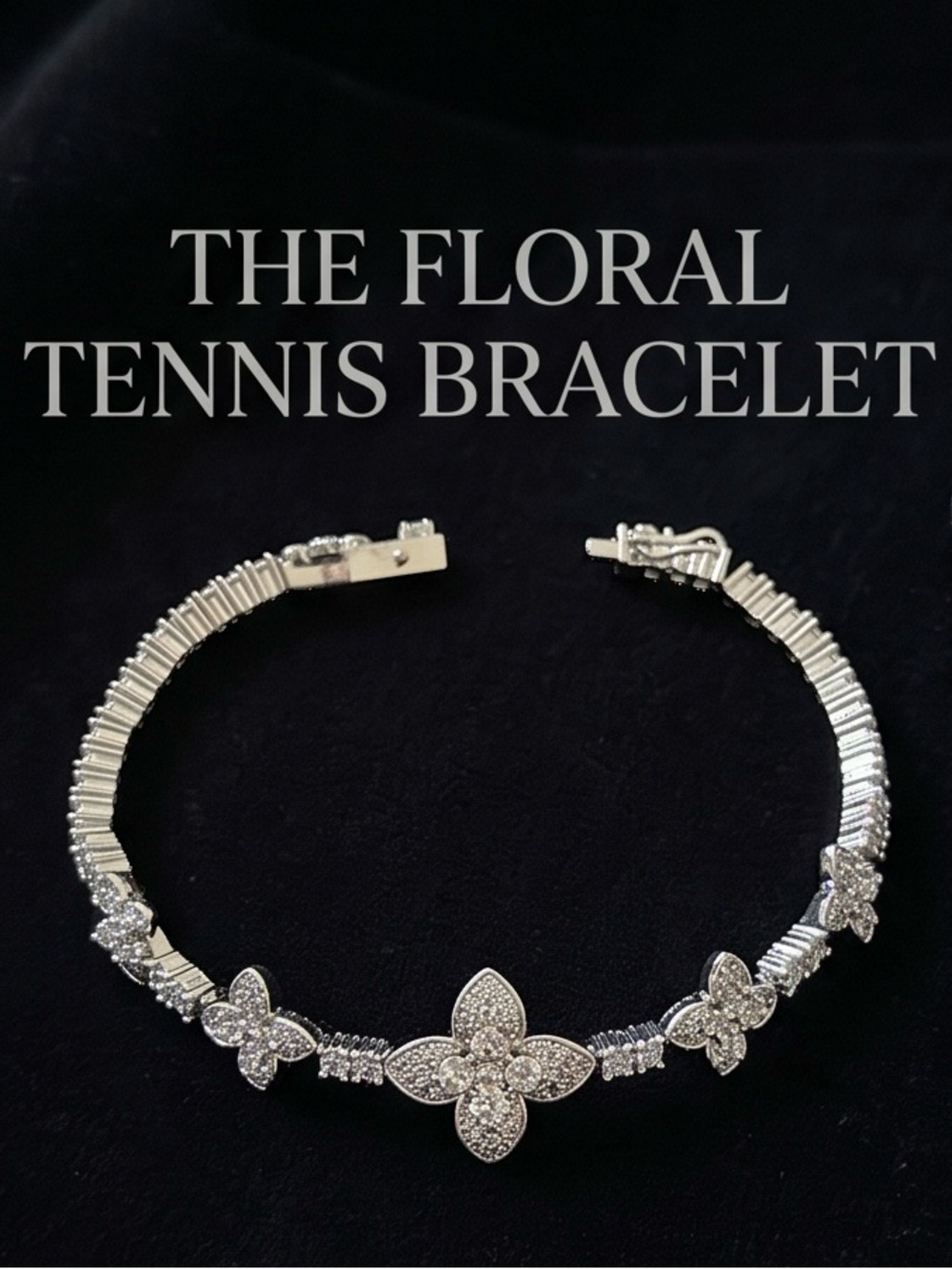Silver Plated Floral Tennis Bracelet (7 Inches)